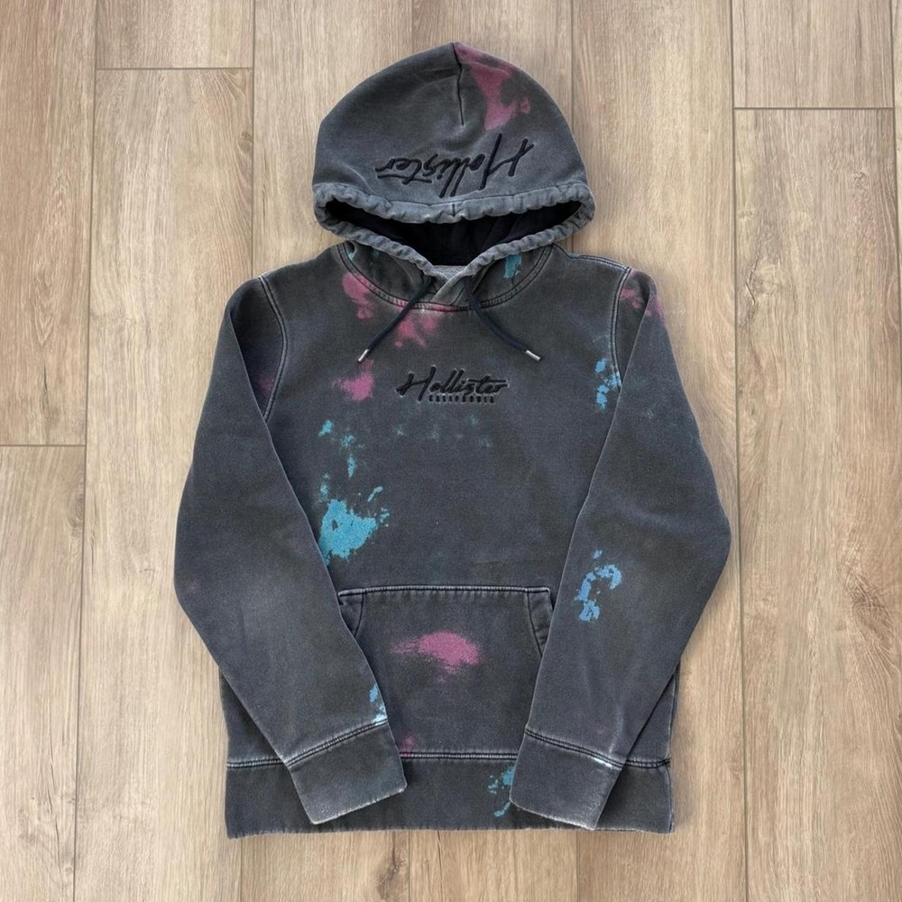 Hollister Co. Must have collection hoodie grey blue/pink splatter design size S